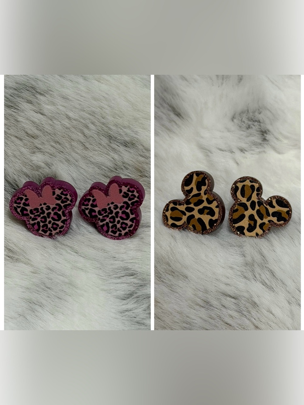 2 pairs- Leopard Print Glitter Minnie Resin Earrings